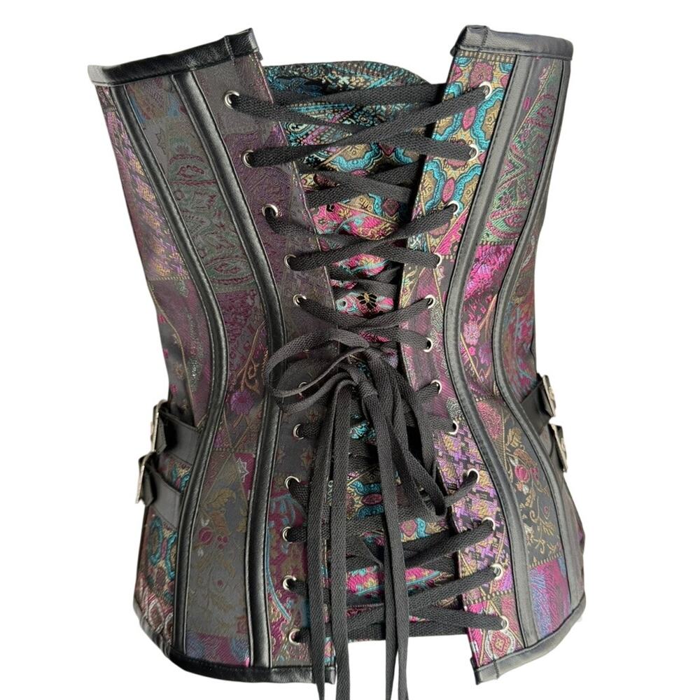 Brocade Bustier Corset Top Lace-Up Back Buckle S Waist Trainer Gothic - Picture 2 of 5